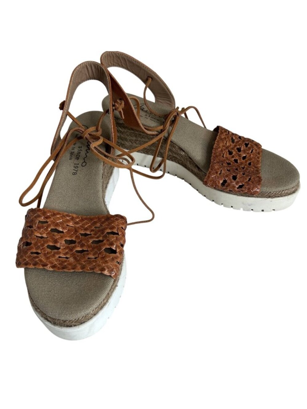 Gaimo Brown Wedge Sandals With Lace-Up Ankle Strap & Espadrille Platform Size 7